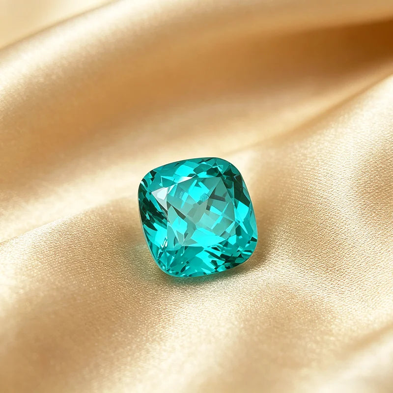 Lab Grown Paraiba Gemstone Cushion Shape Loose Gemstones For Jewelry Setting Multi Shapes Available Round Pear Heart Emerald
