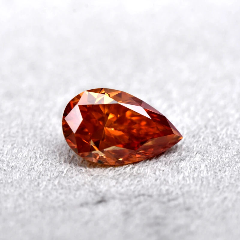 Pear Cut Orange Color Moissanite Synthetic Gemstone with Certificate of Jewelry Making