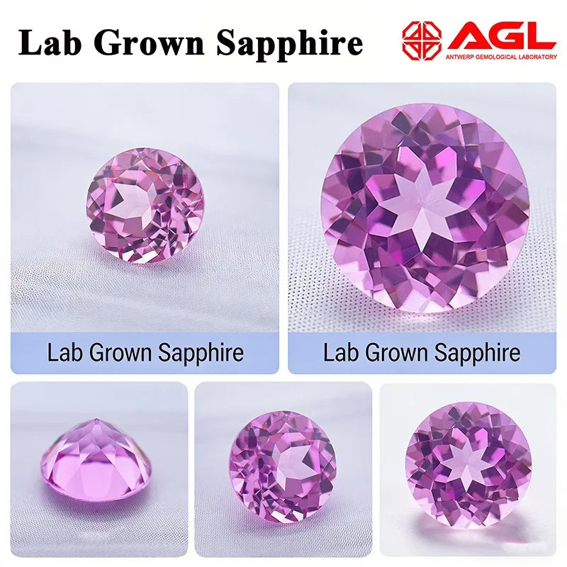 Lab Grown Sapphire Round Cut Pink/Orange/Royal Blue/Yellow/for DIY Jewelry Making Ring Main Materials Selectable AGL Certificate
