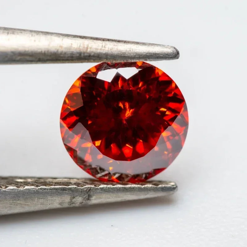 Garnet Color Wholesale Moissanite Stone Round Shape 100 Faceted Cut Artificial Gemstone DIY Ring Necklace Earrings Main Materi