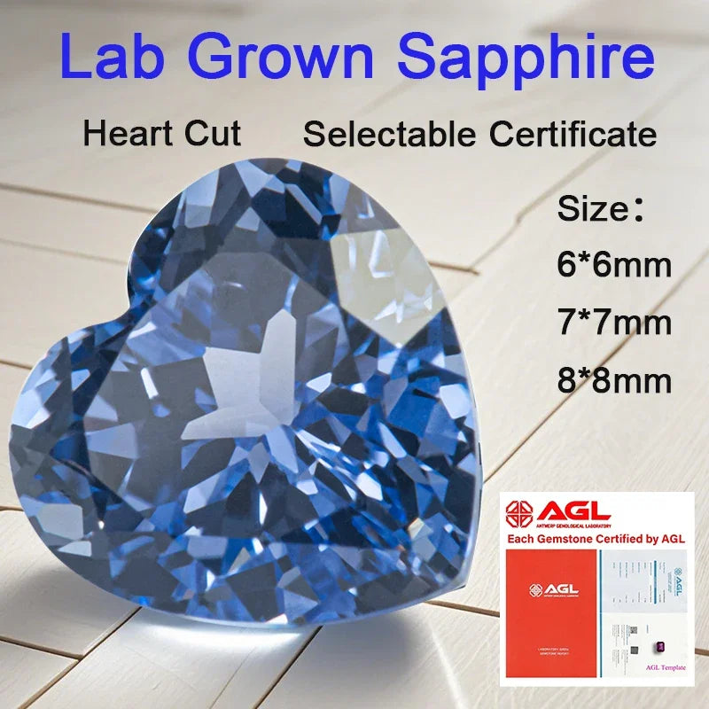 Lab Grown Sapphire Loose Stone Heart Shape Cornflower Color VVS1 Charms Beads for DIY Jewelry Making Selectable  AGL Certificate