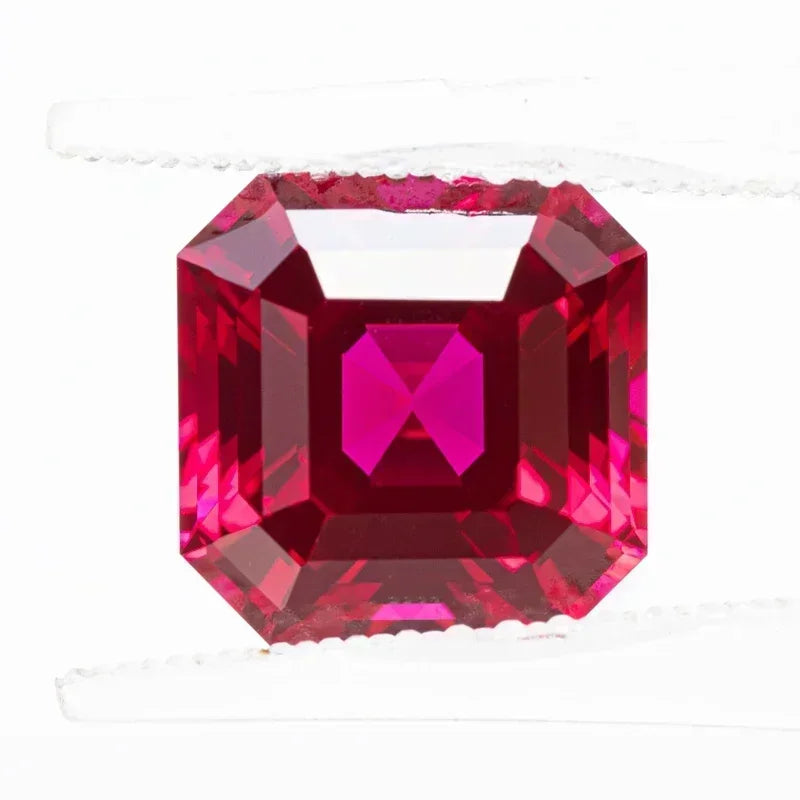 Red Color  Asscher Cut Lab Grown Ruby Square VVS1 Gemstone Charms DIY for Jewelry Making Material Selectable AGL Certificate