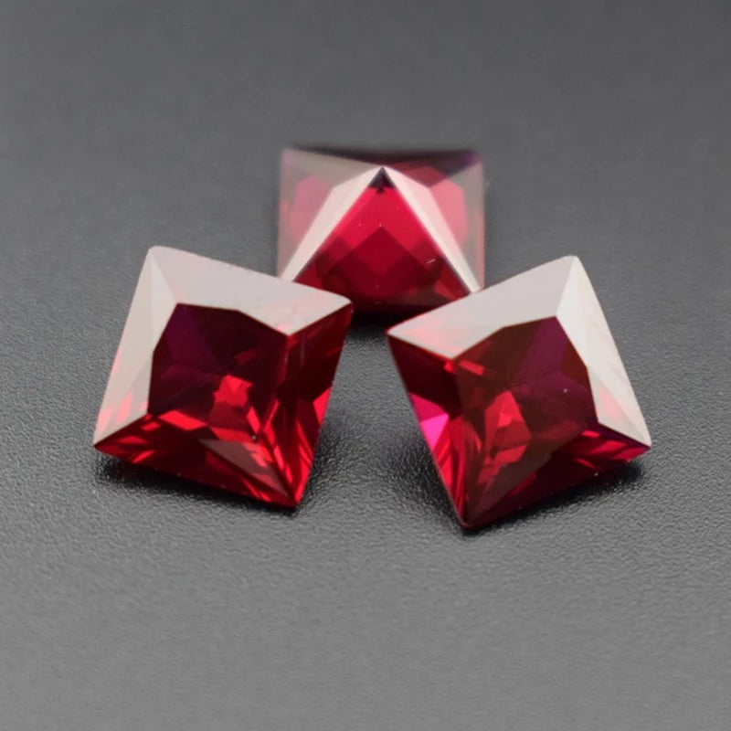 Ruby Artificial Gemstone Pigeon Blood Red Color Princess Shape DIY Jewelry with Certificate