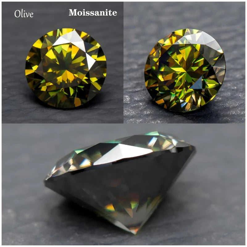 Round Cut Moissanite Olive Natural Color Lab Grown Diamond for DIY Jewelry Making Materials with Certificate Factory Wholesale
