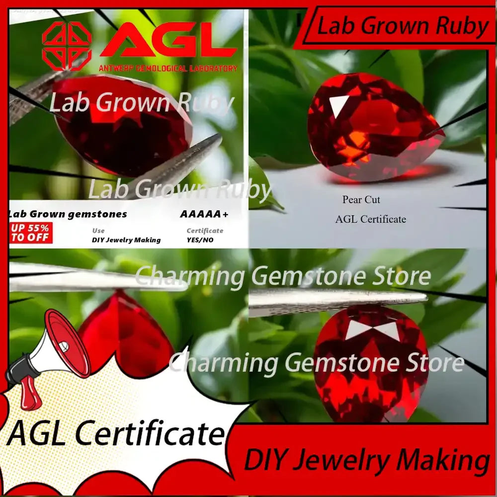 Lab Grown Ruby Pear Cut Red VVS1 for DIY Jewelry Making Rings Earrings Charms Lab Grown Sapphire Blue Gemstone for Jewelry