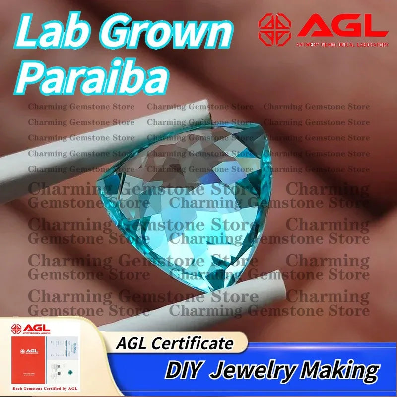 Lab Grown Paraiba Gemstone Fat Triangle Cut for DIY Jewelry Making Inlay Ring Necklace AGL Certificate Lab Created Paraiba