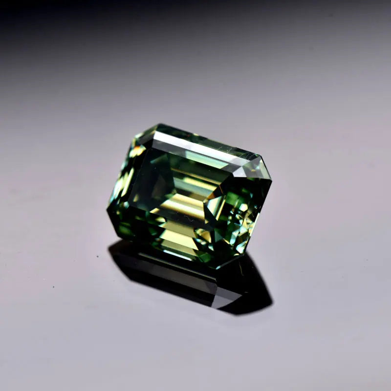 Emerald Cut Moissanite Stone VVS1 Yellow Green Color Certificate Artificial Gemstone DIY Jewelry