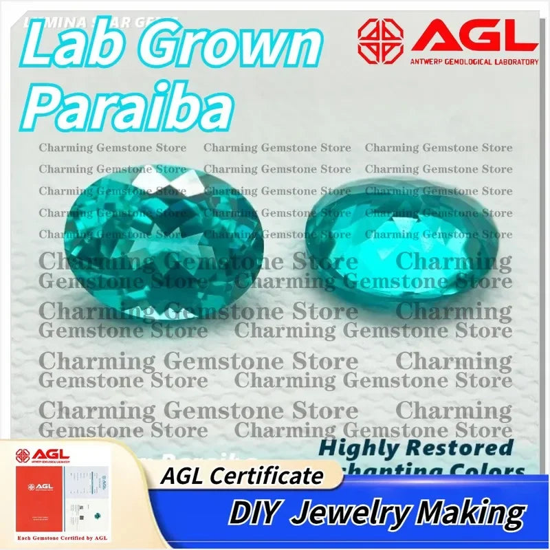 Lab Grown Paraiba Tourmaline Oval Cut Neon Blue Synthetic Gemstone Loose for Jewelry Making Customizable AGL Certified for