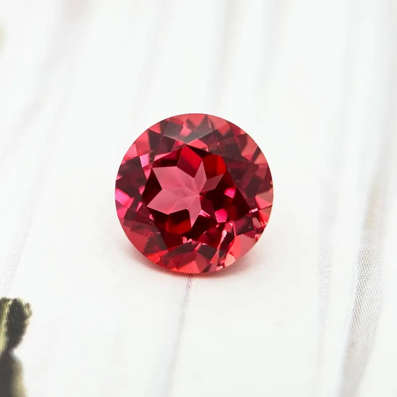 Lab Grown Sapphire Round shape Sunset Red Color Gemstone DIY Ring Necklace Earrings Main Materials Selectable AGL Certificate
