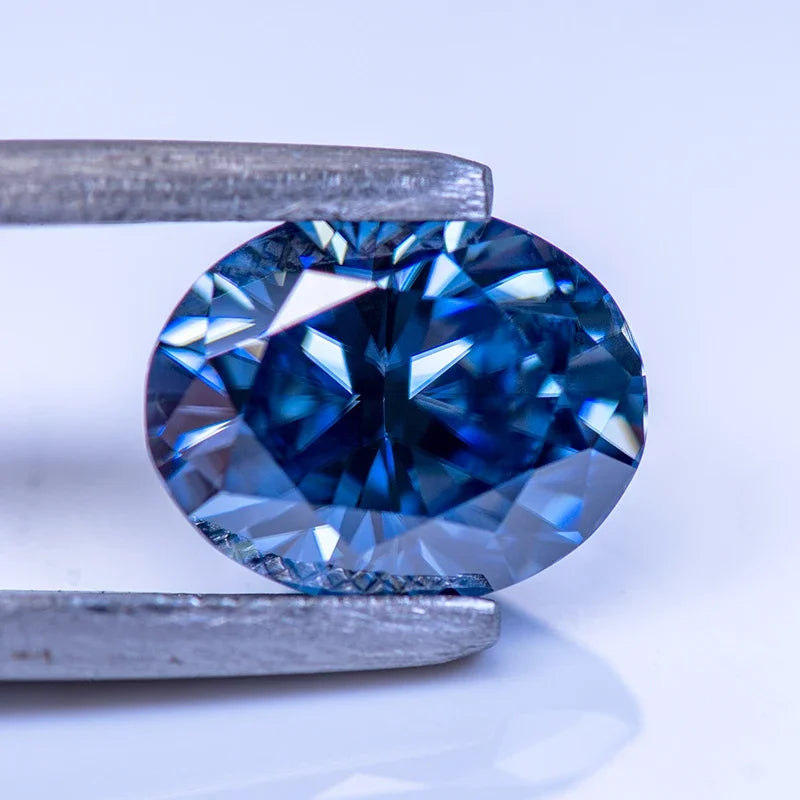 Moissanite Stone Oval Cut Natural Royal Blue Color High-quality DIY Charms Jewelry Making Main Materials with Certificate