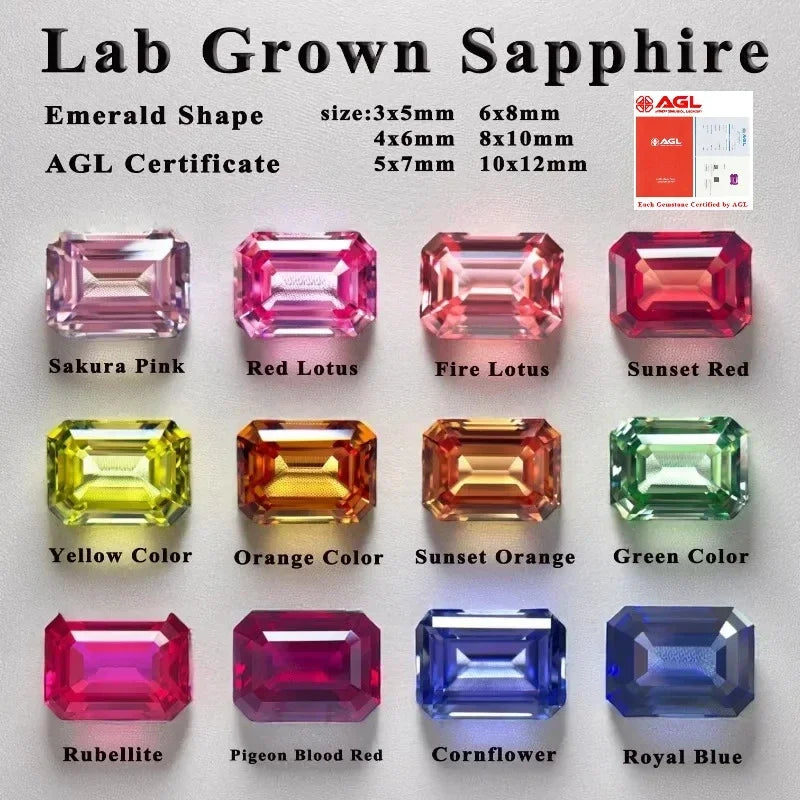 A- Lab Grown Sapphire Emerald Shape High-quality DIY Charms Jewelry Rings Earring Making Main Materials Selectable AGL Certifica