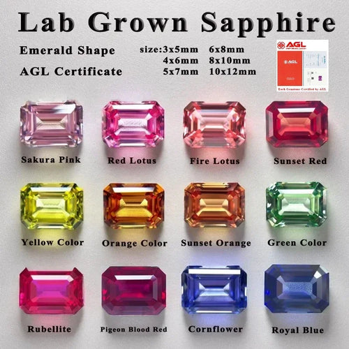 A- Lab Grown Sapphire Emerald Shape High-quality DIY Charms Jewelry Rings Earring Making Main Materials Selectable AGL Certifica