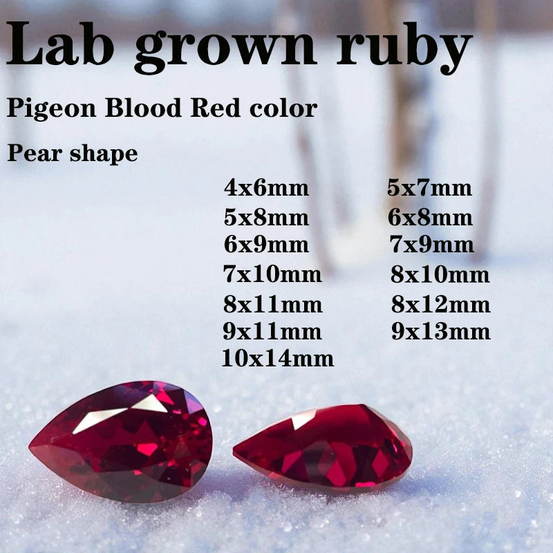 Ruby Pear Shape VVS1 Lab Grown Gemstone Pigeon Blood Red Color DIY Ring Necklace Earrings Main Materials Certificate Wholesale