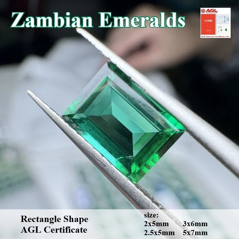 Lab Grown Zambian Emeralds Rectangle DIY Jewelry Production Main Materials with Cracks Inclusions Inside Shape AGL Certificate