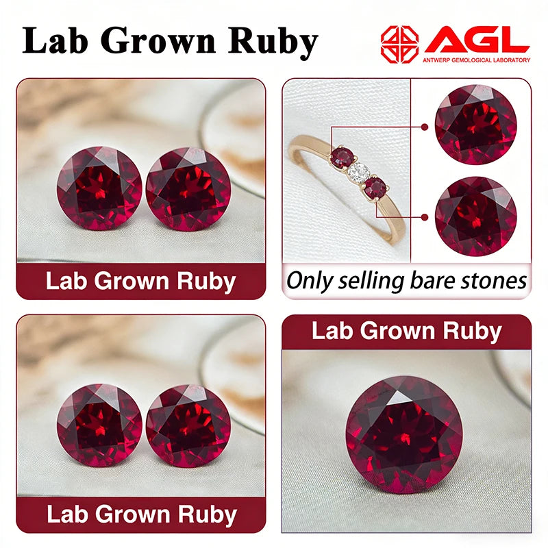 Lab Grown Ruby Round Cut Pigeon Blood Red Color DIY Charms Jewelry Making Main Materials Selectable AGL Certificate