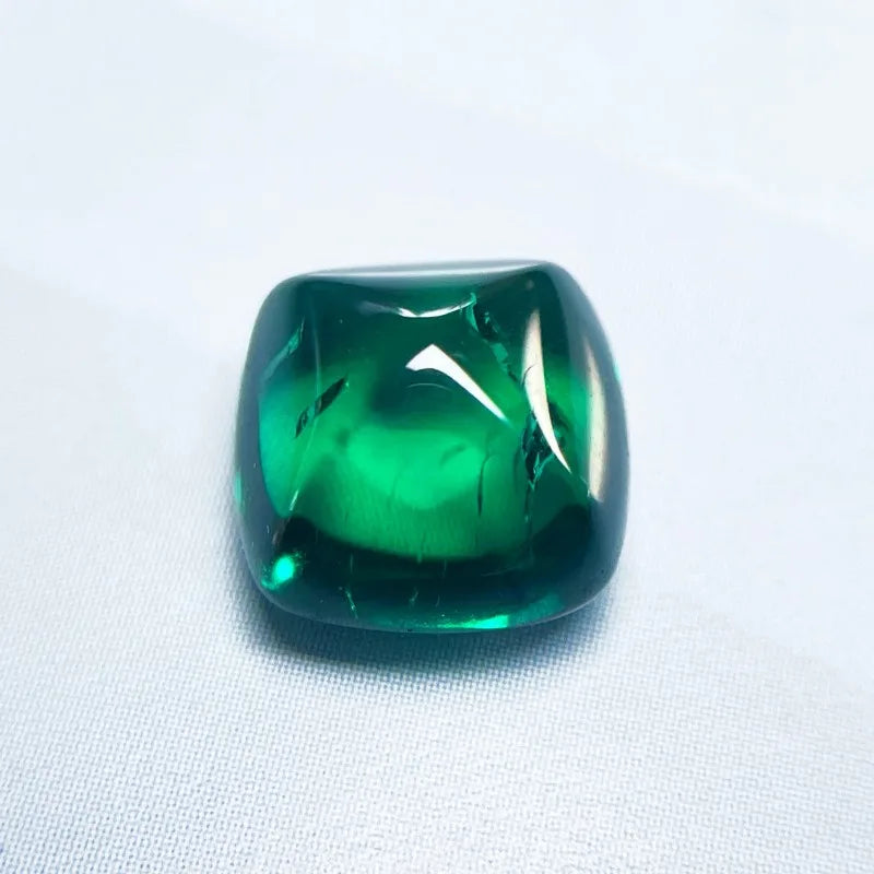 Lab Grown Zambian Emeralds Square Cushion Smooth Surface with Cracks Inclusions Inside Selectable AGL Certificate