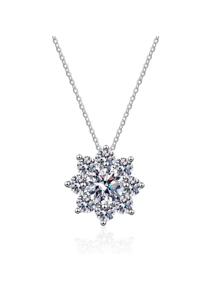 Certified Moissanite Sterling 925 Silver Fashion Sense of Design Sunflower Pendant Necklace