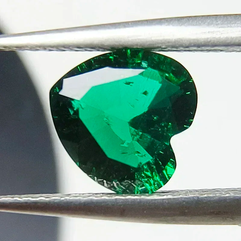 Lab Grown Zambian Emeralds Heart Shape Hydrothermal Hand Cut Natural Inclusions for AGL Certificate Lab Created Emerald