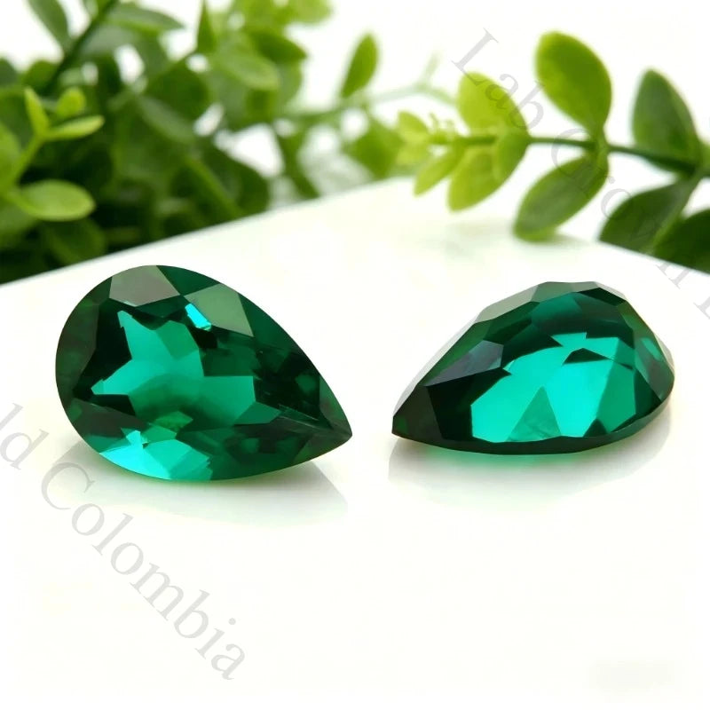 Columbia Emerald Pear Shape Synthetic Gemstone Multiple Cuts Available with Certificate