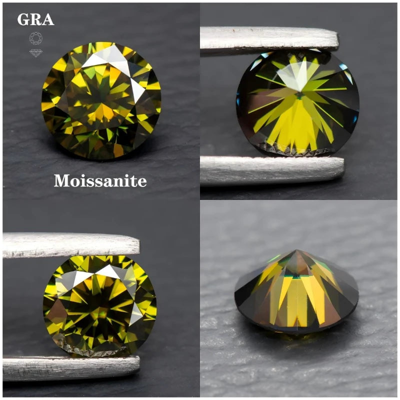 Round Cut Moissanite Olive Natural Color Lab Grown Diamond for DIY Jewelry Making Materials with Certificate Factory Wholesale