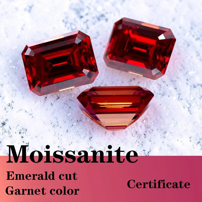 Moissanite Rectangle Shape Emerald Cut  Artificial Gemstone Garnet Color Certificate Wholesale