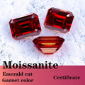 Moissanite Rectangle Shape Emerald Cut  Artificial Gemstone Garnet Color Certificate Wholesale