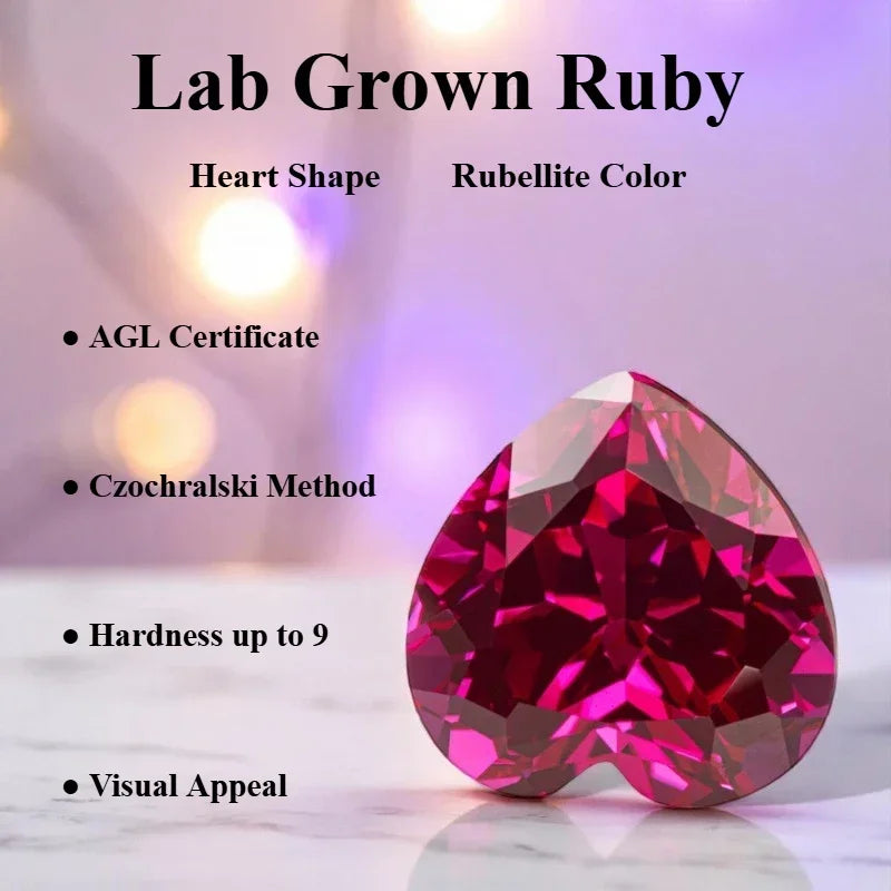 Lab Grown Ruby Heart Shape Rubellite Color Extremely Shiny Quality DIY Charms Ring Necklace Earrings Materials AGL Certificate