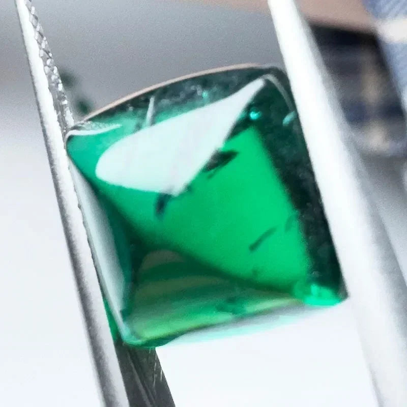 Lab Grown Zambia Emeralds Square Cushion Smooth Surface with Cracks Inclusions Inside Selectable AGL Certificate