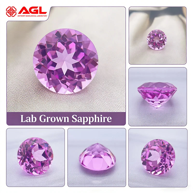 Lab Grown Sapphire High Quality Round Cut Pink Color for DIY Ring Necklace Earrings Main Materials Selectable AGL Certificate