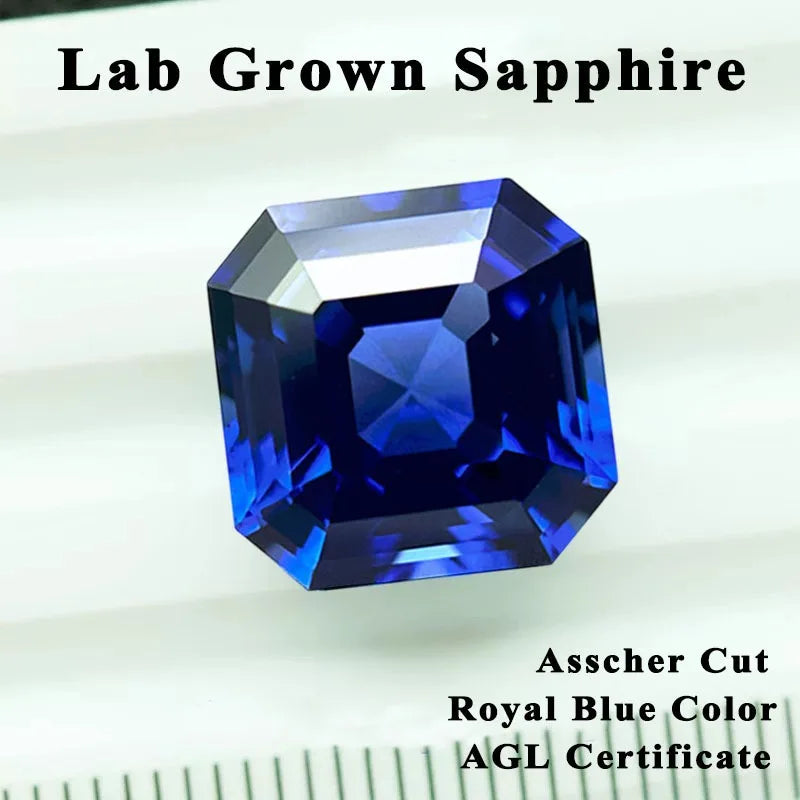 Lab Grown Sapphire Royal Blue Emerald Cut Loose Gemstone for DIY Charms Jewelry Making Main Materials Selectable AGL Certificate