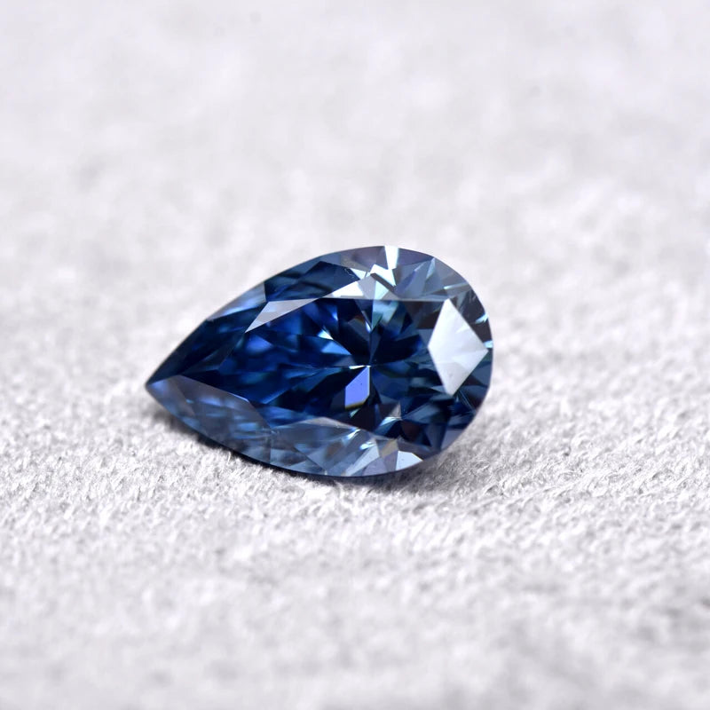Pear Cut Sapphire Blue Color Moissanite Synthetic Gemstone with Certificate High Quality