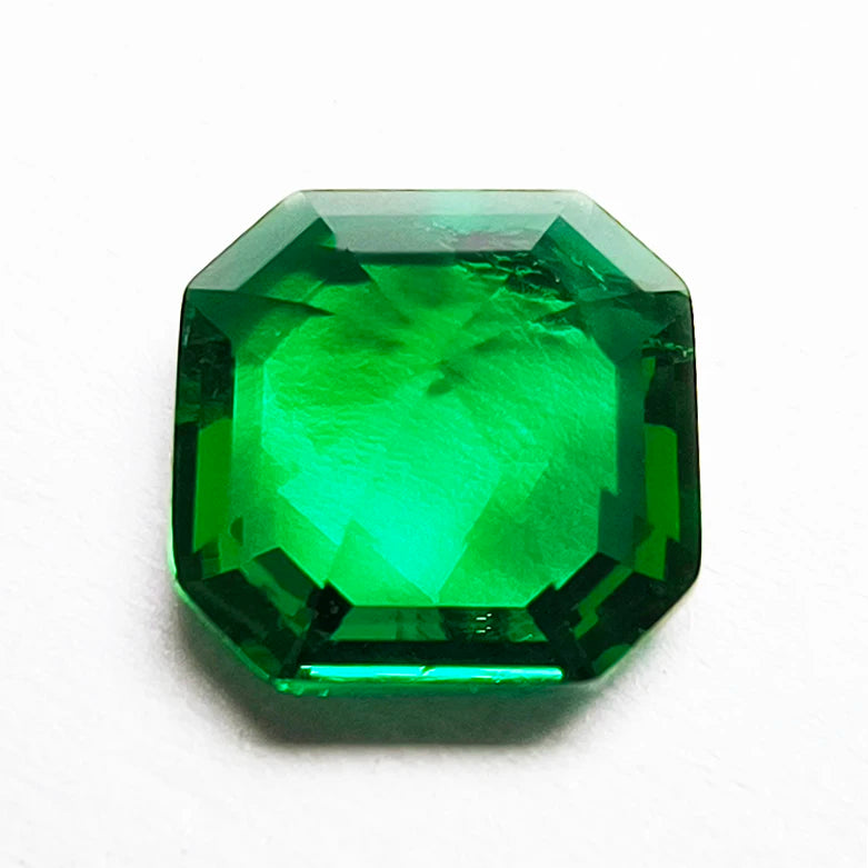 Lab Grown Zambian Emeralds Asscher Cut Hydrothermal Hand Cutting with Cracks Inclusions Inside Selectable AGL Certificate