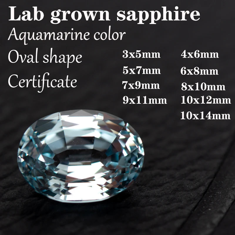 Sapphire Oval Shape Aquamarine Color Lab Grown Gemstone VVS1 DIY Chamrs Ring Necklace Earrings Main Materials with Certificate