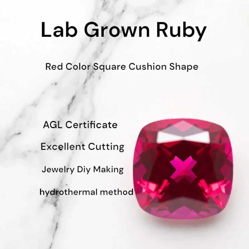 Square Cushion Shape Red Color Lab Grown Ruby Gemstone for Charms Diy Jewelry Making Necklace Ring Selectable AGL Certificate