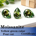 Pear Cut Yellow Green Color Moissanite Synthetic Gemstone with Certificate Unnatural