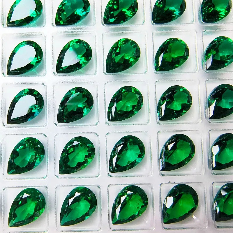 Lab Grown Zambian Emeralds Pear Shape Smooth Surface with Cracks Inclusions Inside Selectable AGL Certificate