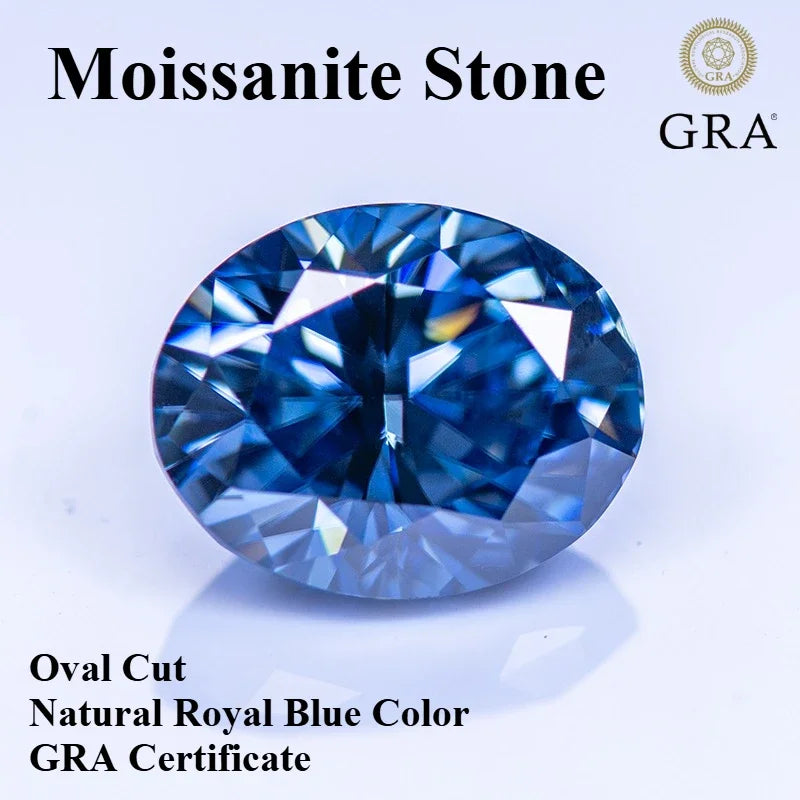 Moissanite Stone Oval Cut Natural Royal Blue Color High-quality DIY Charms Jewelry Making Main Materials with Certificate
