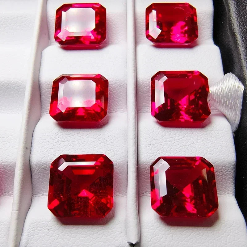 Lab Grown Ruby Asscher Square Shape Pigeon Blood Red VVS1 Selectable AGL Certificate Gemstone For Diy Jewelry Making Materials