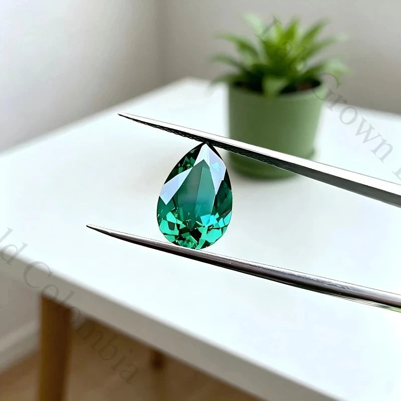 Columbia Emerald Pear Shape Synthetic Gemstone Multiple Cuts Available with Certificate