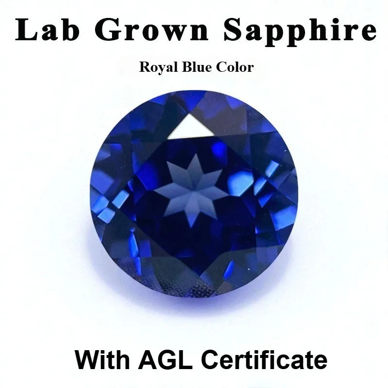 Lab Grown Sapphire Royal Blue Color Round Shape Charm Gemstones for Diy Jewelry Making Material Selectable AGL Certificate