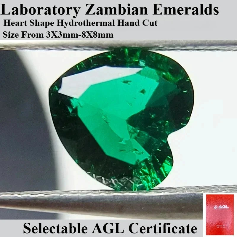Wholesale Laboratory Zambian Emeralds Heart Shape Hydrothermal Hand Cutting With Cracks Inclusions Inside Selectable AGL CertifN