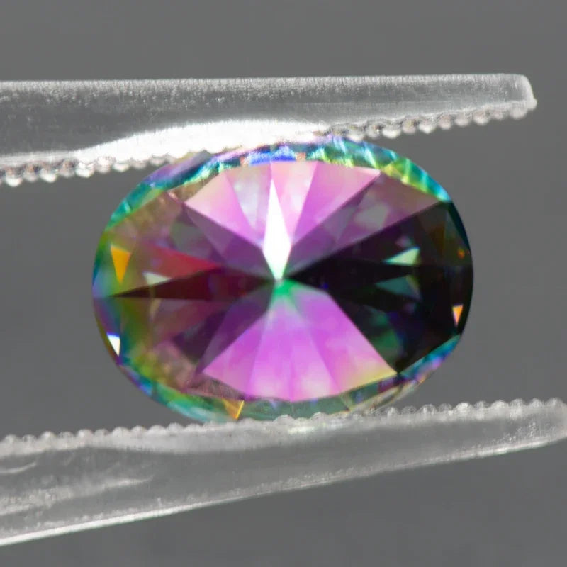 Moissanite Stone Oval Cut Rainbow Green Color VVS1 High-quality DIY Charms Jewelry Making Main Materials with Certificate