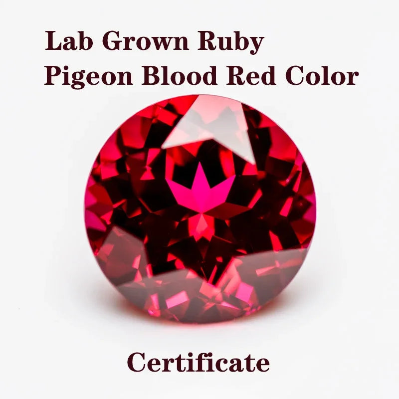 Lab Grown Ruby Pigeon Blood Red Color Round Shaped Beads Charm Gemstone DIY Ring Necklace Earrings Main Materials Certificate