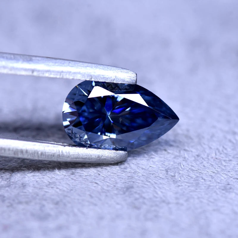 Pear Cut Royal Blue Color Moissanite Synthetic Gemstone with Certificate Jewelry Beads