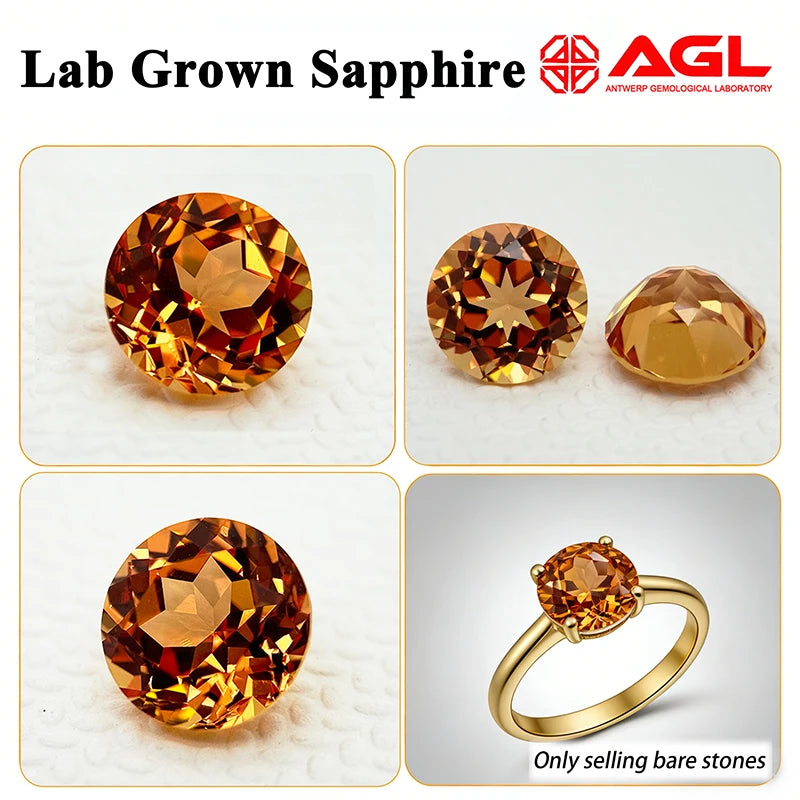 Lab Grown Sapphire Round Cut Orange Color DIY Jewelry Making Ring Necklace Main Materials Selectable AGL Certificate