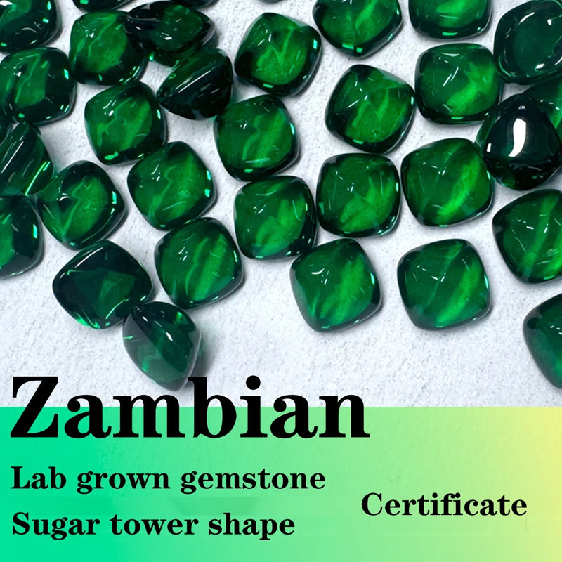 Lab Grown Emerald Zambian Green and Ruby Pigeon Blood Red Color Sugar Loaf Shape Advanced Jewelry Making Materials Certificate