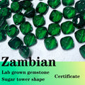Lab Grown Emerald Zambian Green and Ruby Pigeon Blood Red Color Sugar Loaf Shape Advanced Jewelry Making Materials Certificate