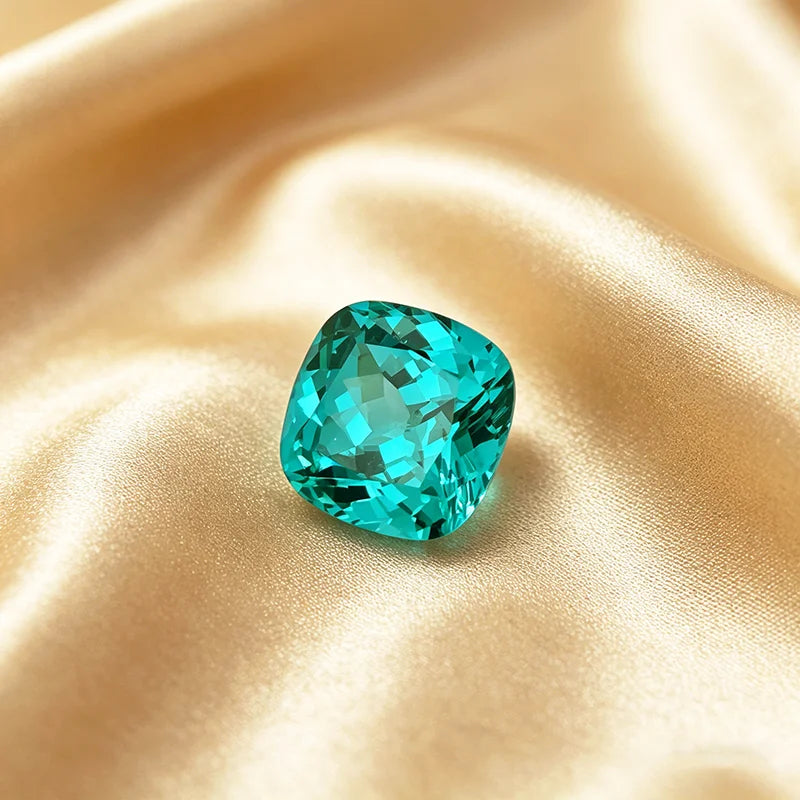 Lab Grown Paraiba Gemstone Cushion Shape Loose Gemstones For Jewelry Setting Multi Shapes Available Round Pear Heart Emerald
