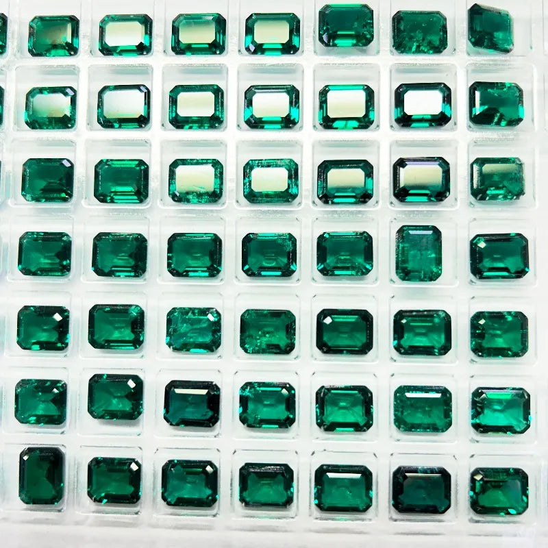 Lab Grown Zambian Emeralds Hydrothermal Hand Cutting Emerald Cut with Cracks Inclusions Inside Selectable AGL Certificate
