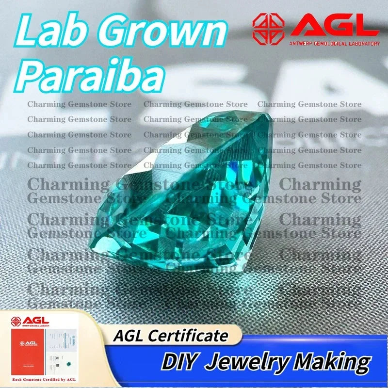 Lab Grown Paraiba Gemstone for DIY Jewelry Making Sugar Tower Shape Inlay Ring Necklace AGL Certificate Lab Created Paraiba